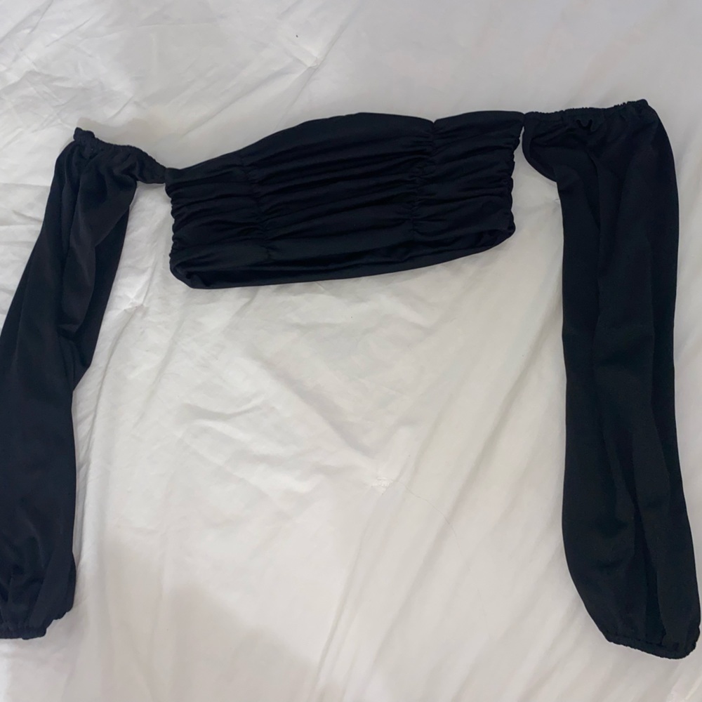 Black SHEIN long sleeve top, over the shoulder sleeves. Size 4 (S)
